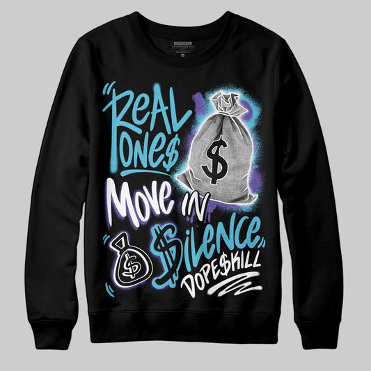 Jordan 8 Retro 'Aqua' 2025 DopeSkill Sweatshirt Real Ones Move In Silence Graphic Streetwear - Black