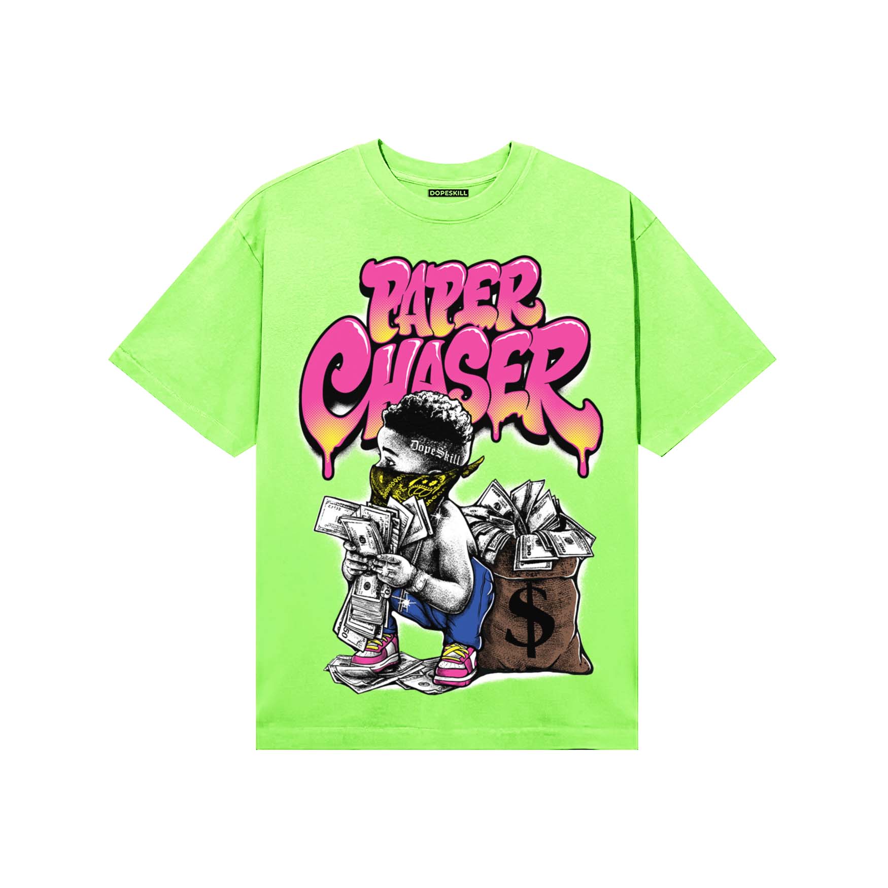 Neon Green Sneakers DopeSkill T-Shirt Paper Chaser Boy Graphic Streetwear - Lime