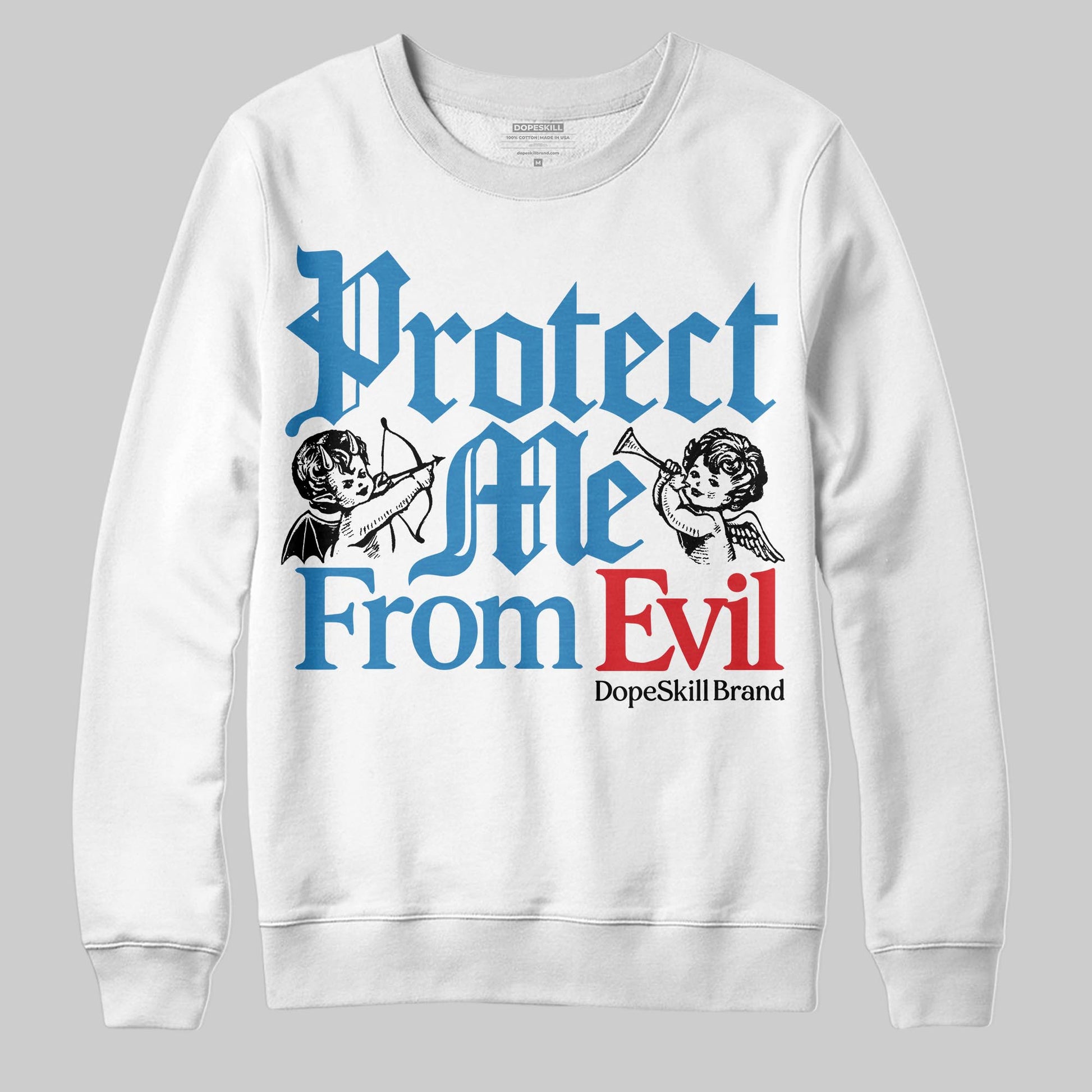 Jordan 3 Retro OG Rare Air DopeSkill Sweatshirt Protect Me From Evil Graphic Streetwear - White