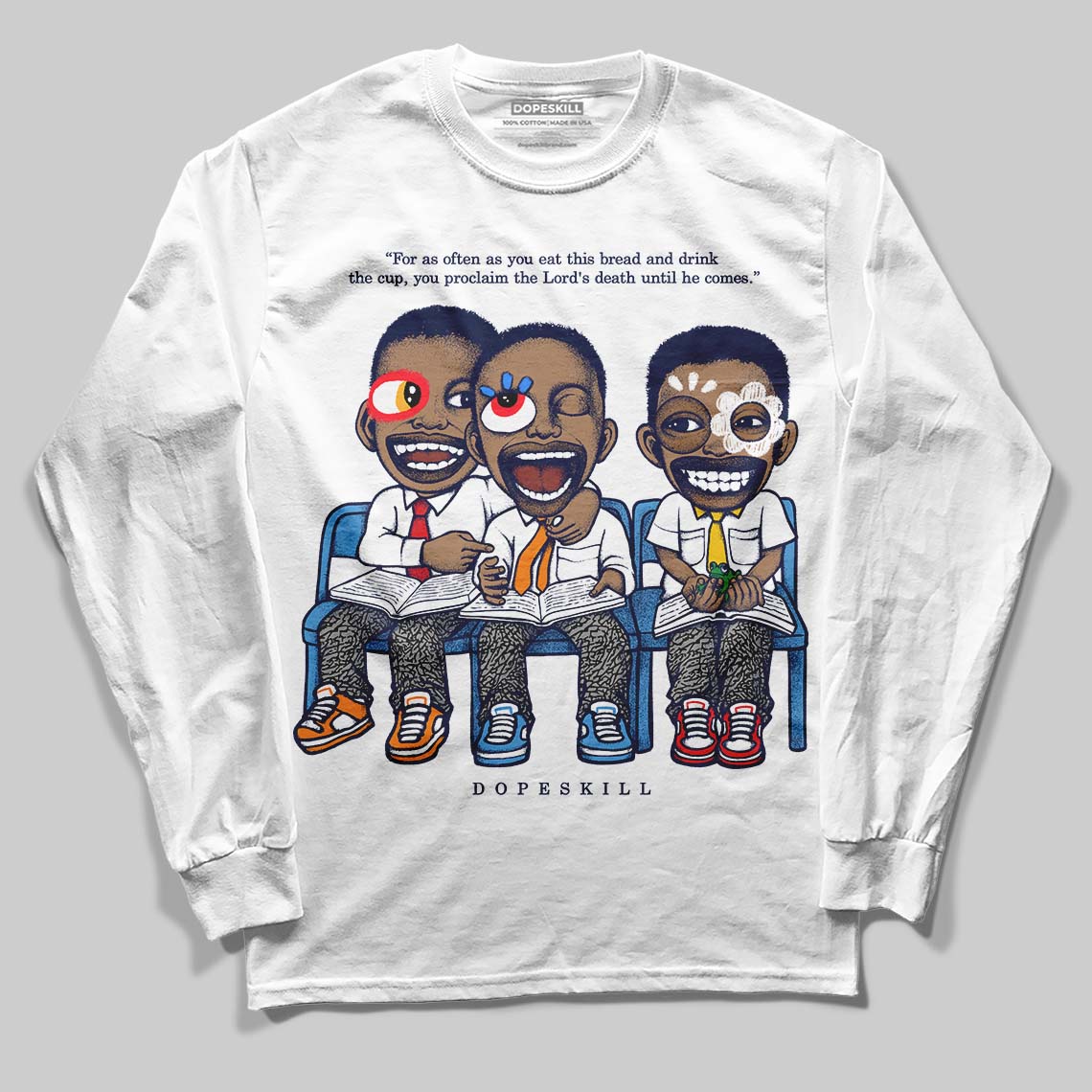 Jordan 3 "Midnight Navy" DopeSkill Long Sleeve T-Shirt First Sunday Graphic Streetwear - White