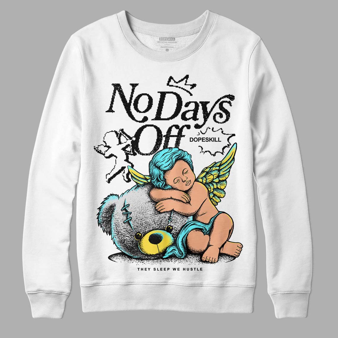 Jordan 5 Aqua DopeSkill Sweatshirt New No Days Off Graphic Streetwear - White