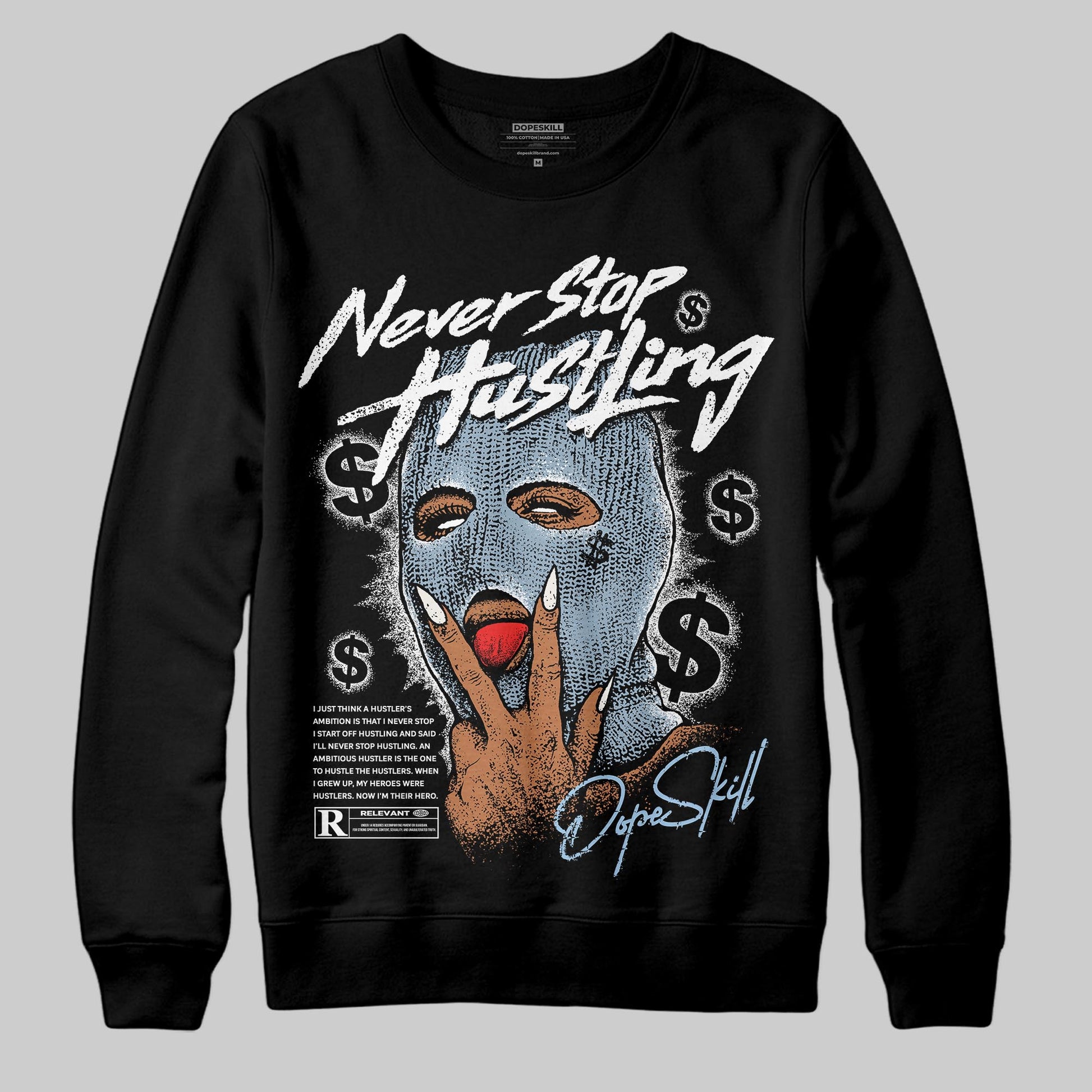 Jordan 40 “Blue Suede” DopeSkill Sweatshirt Never Stop Hustling Graphic Streetwear - Black