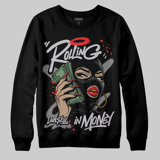 Grey Sneakers DopeSkill Sweatshirt Rolling in Money Graphic Streetwear - Black