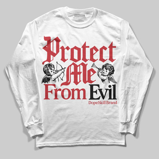 Jordan 5 Retro Fire Red Black Tongue (2025) DopeSkill Long Sleeve T-Shirt Protect Me From Evil Graphic Streetwear - White