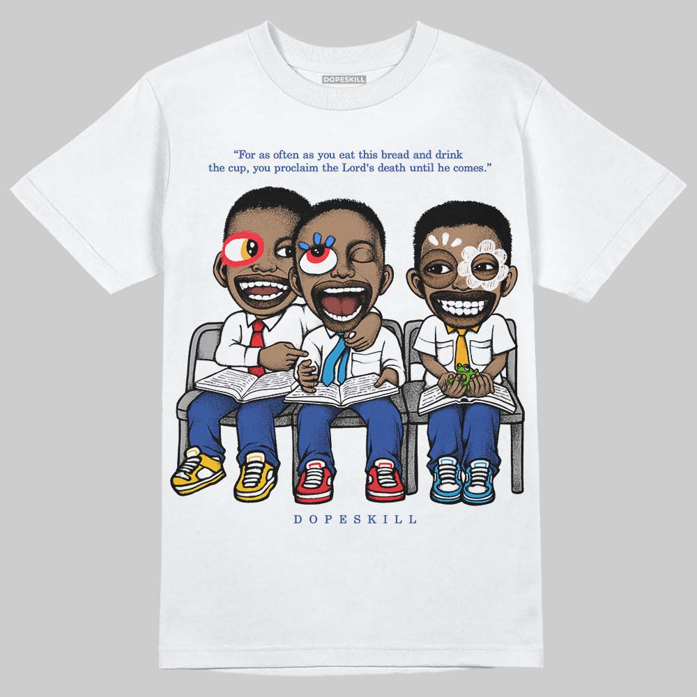 Royal Blue Sneakers DopeSkill T-Shirt First Sunday Graphic Streetwear - White