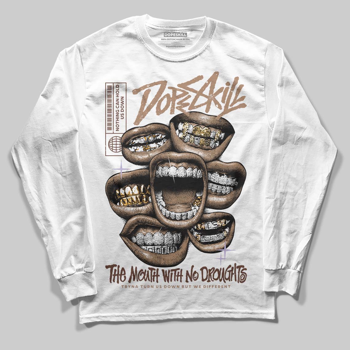 Harris Tweed x Wmns Dunk Low 'Sesame' DopeSkill Long Sleeve T-Shirt The Mouth With No Droughts Graphic Streetwear - White