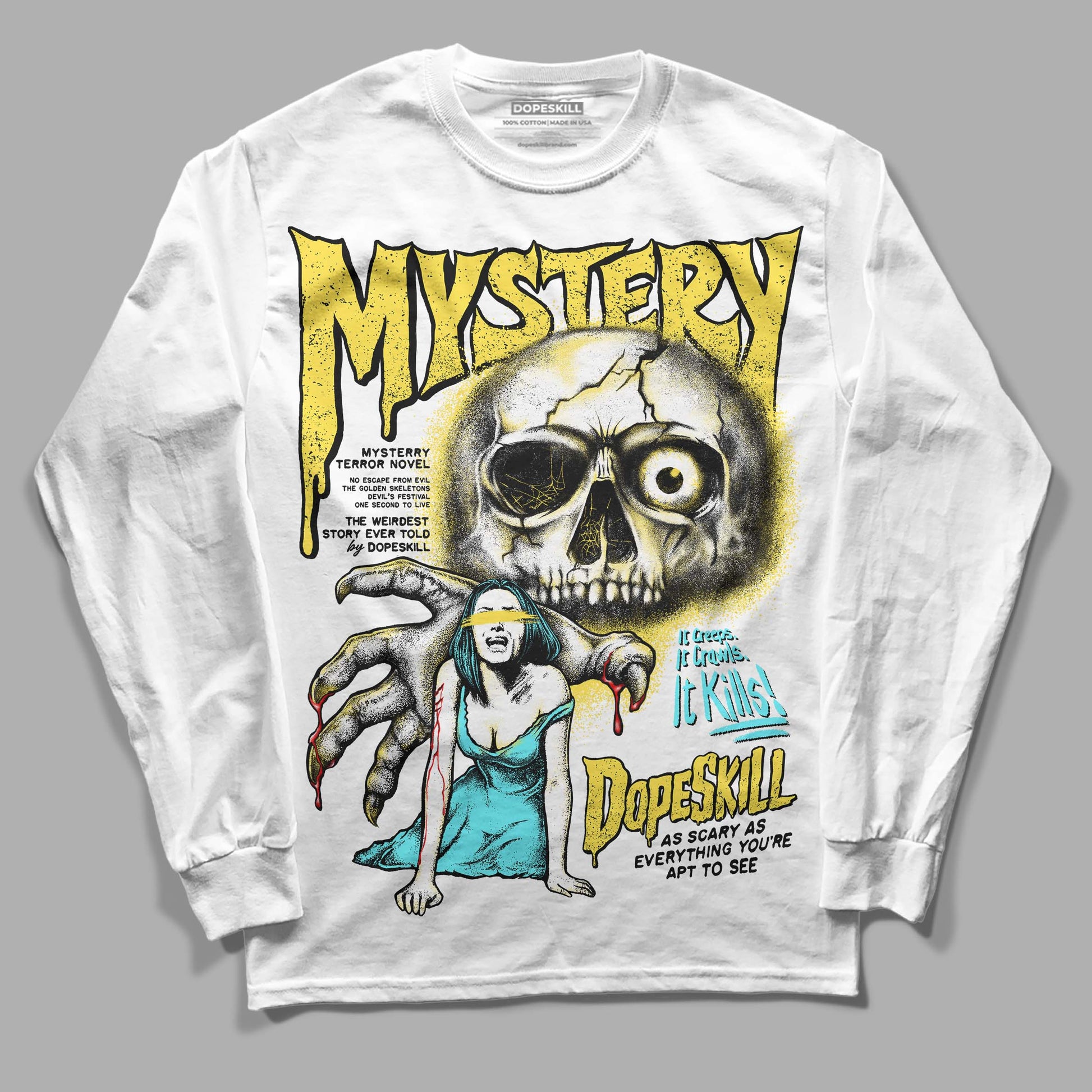 Jordan 5 Aqua DopeSkill Long Sleeve T-Shirt Mystery Ghostly Grasp Graphic Streetwear - White