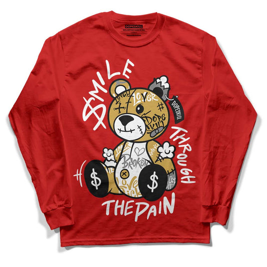 Red Sneakers DopeSkill Red Long Sleeve T-Shirt Smile Through The Pain Graphic Streetwear