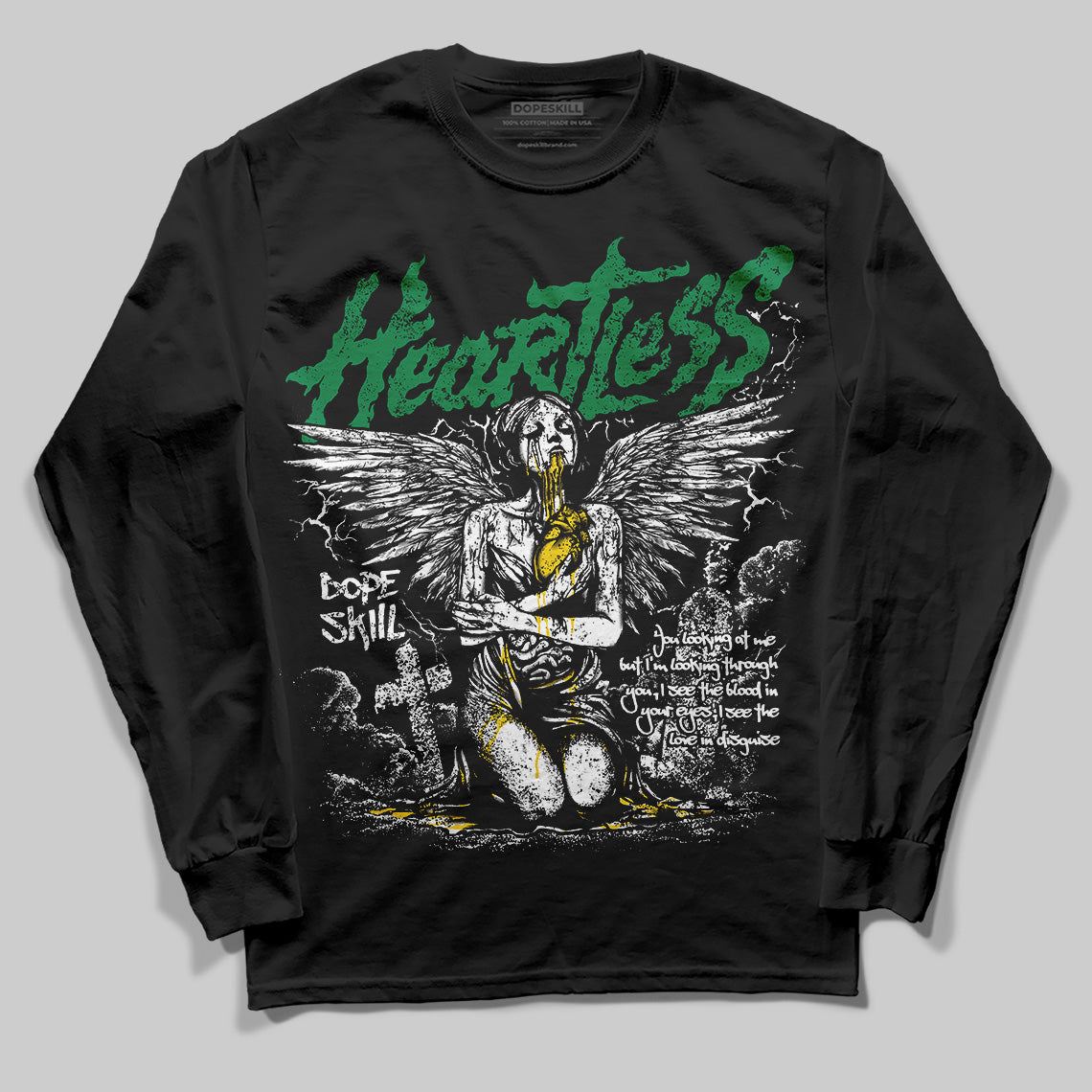 Green Sneakers DopeSkill Long Sleeve T-Shirt Heartless Graphic Streetwear - Black