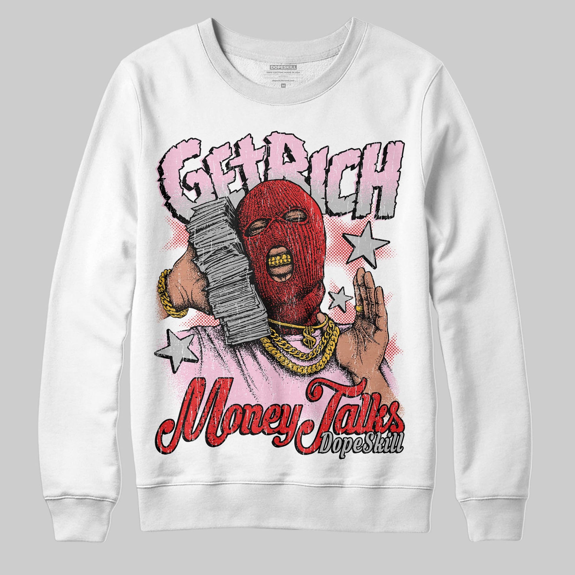 Awake NY x Air Jordan 5 Arctic Pink DopeSkill Sweatshirt Get Rich Graphic Streetwear - White
