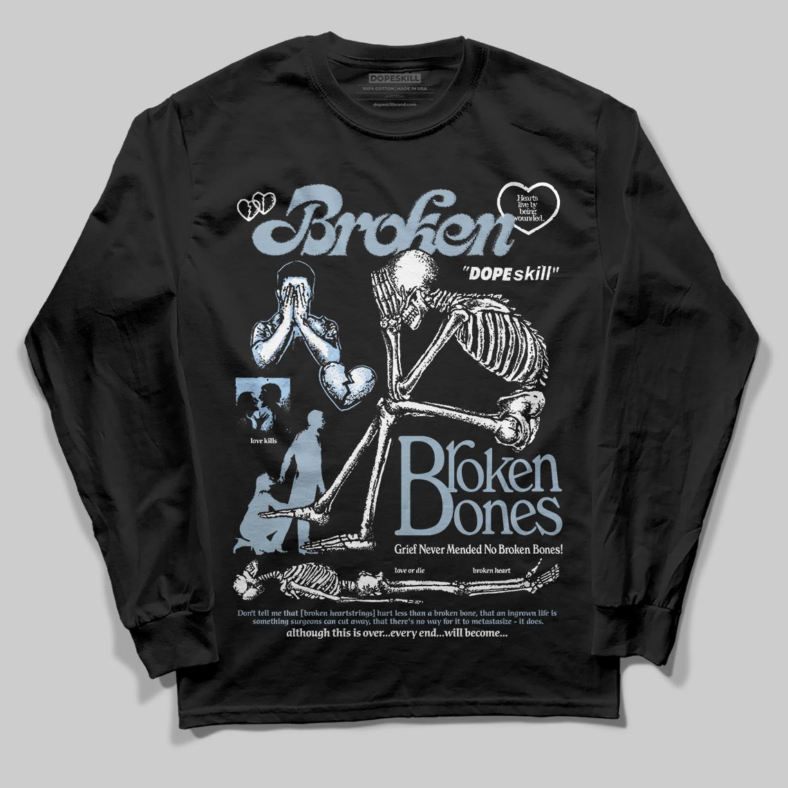 Jordan 40 “Blue Suede” DopeSkill Long Sleeve T-Shirt Broken Bones Graphic Streetwear - Black