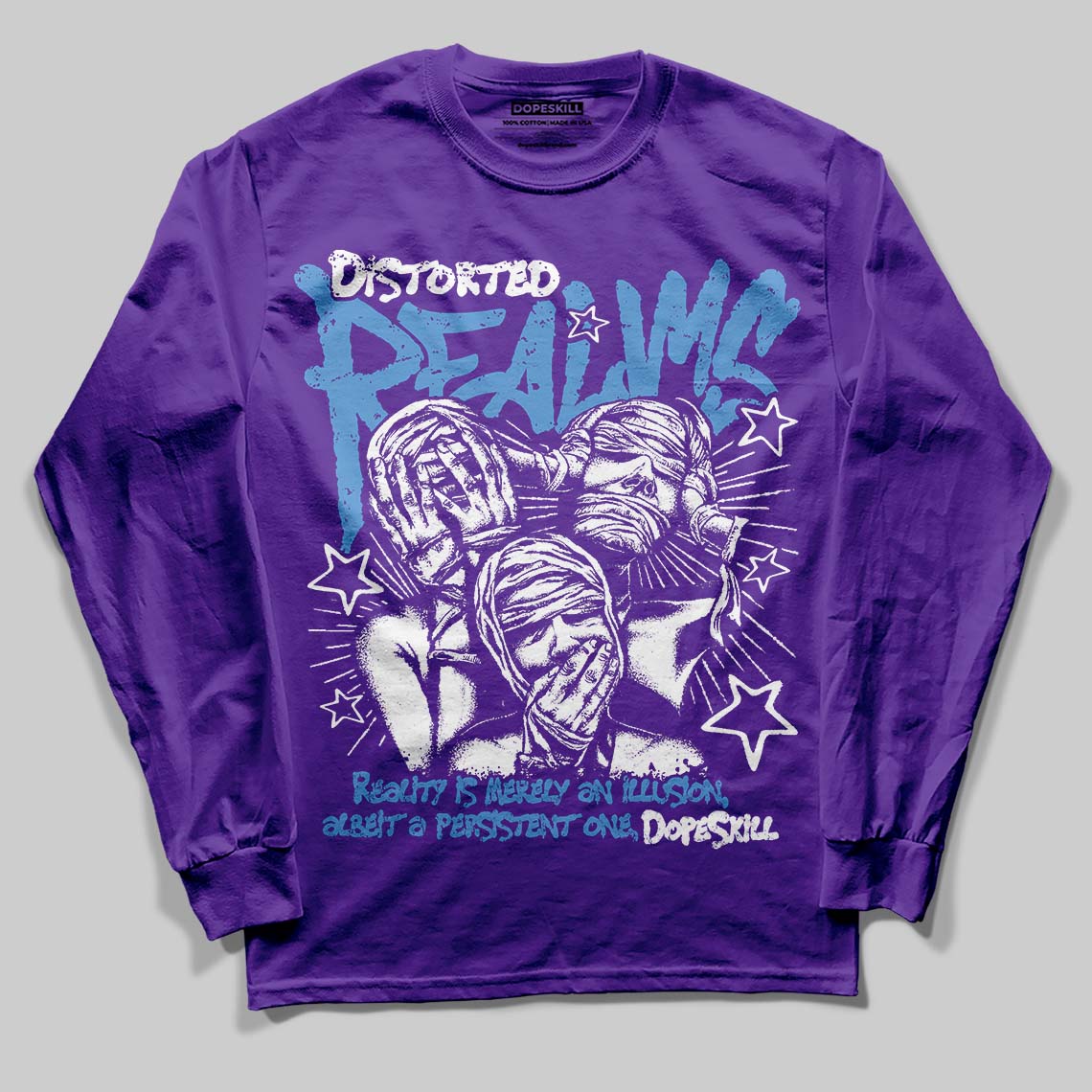 PURPLE Sneakers DopeSkill Long Sleeve T-Shirt Distorted Realms Graphic Streetwear - Purple