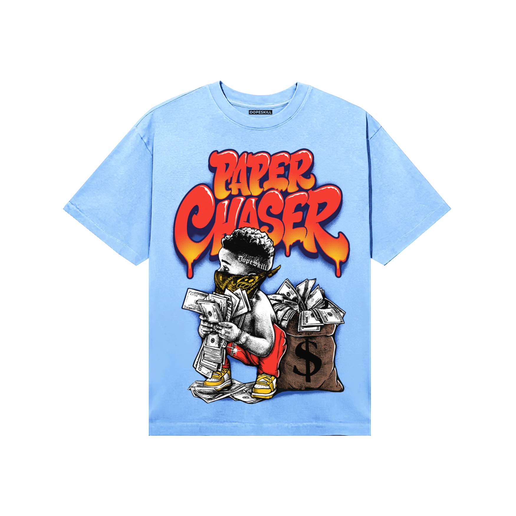 University Blue Sneakers DopeSkill T-Shirt Paper Chaser Boy Graphic Streetwear - carolina Blue