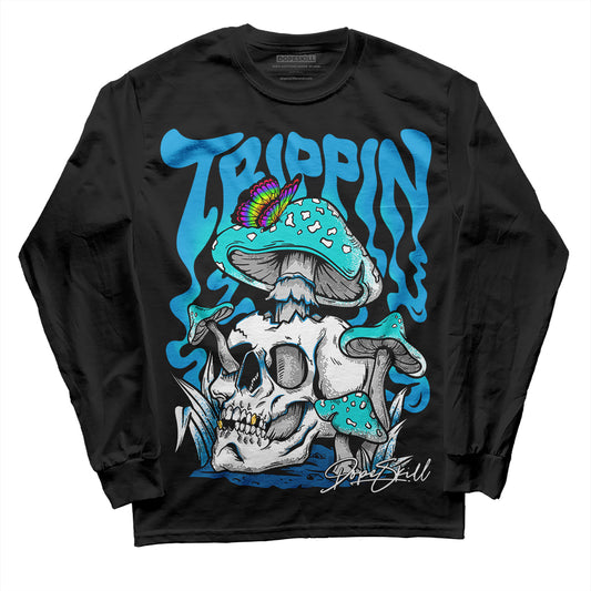 Jordan 4 Retro Military Blue DopeSkill Long Sleeve T-Shirt Trippin Graphic Streetwear - Black