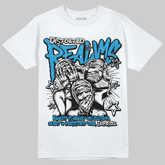 Jordan 4 Retro Military Blue DopeSkill T-Shirt Distorted Realms Graphic Streetwear - White