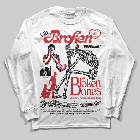 Jordan 5 Retro Fire Red Black Tongue (2025) DopeSkill Long Sleeve T-Shirt Broken Bones Graphic Streetwear - White