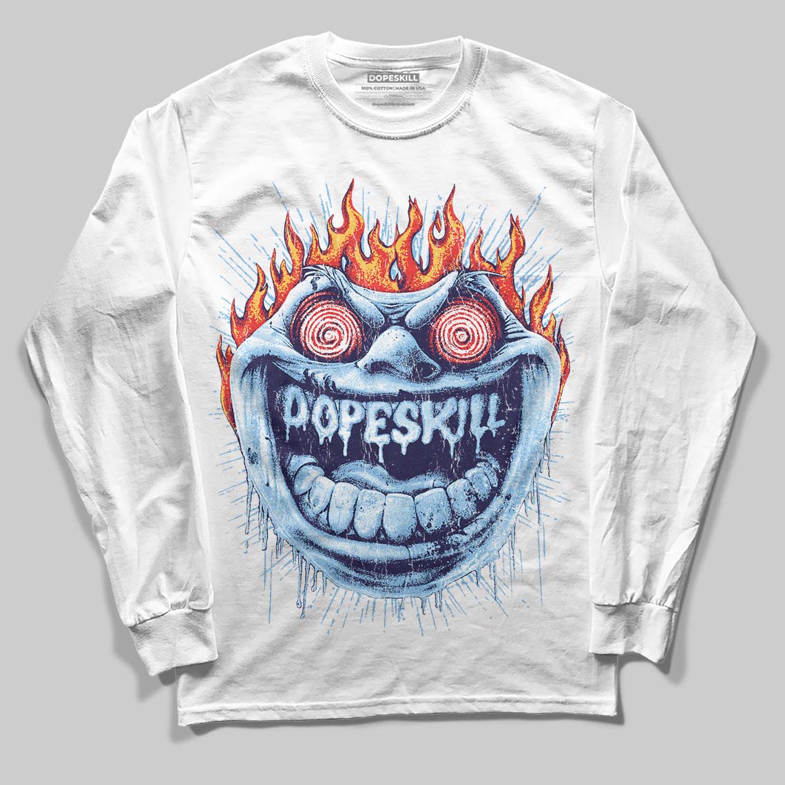 University Blue Sneakers DopeSkill Long Sleeve T-Shirt Hellfire Graphic Streetwear - White
