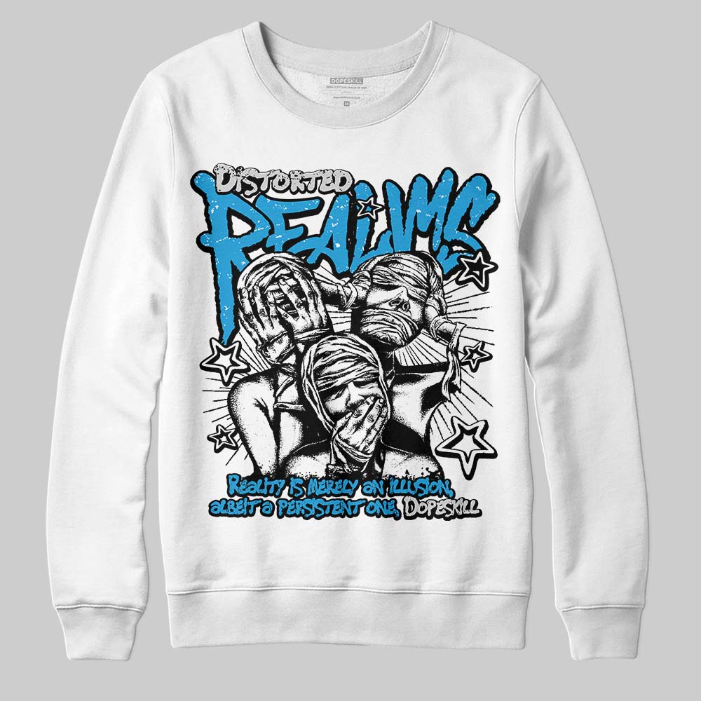 Jordan 4 Retro Military Blue DopeSkill Sweatshirt Distorted Realms Graphic Streetwear - White
