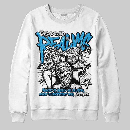 Jordan 4 Retro Military Blue DopeSkill Sweatshirt Distorted Realms Graphic Streetwear - White