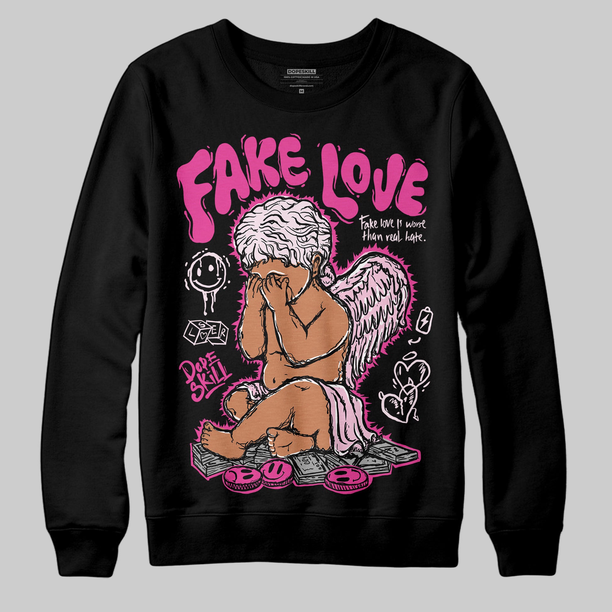 Pink Sneakers DopeSkill Sweatshirt False Love Graphic Streetwear - Black