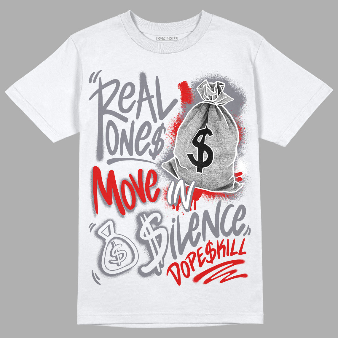 Jordan 9 Retro Fire Red DopeSkill T-Shirt Real Ones Move In Silence Graphic Streetwear - White