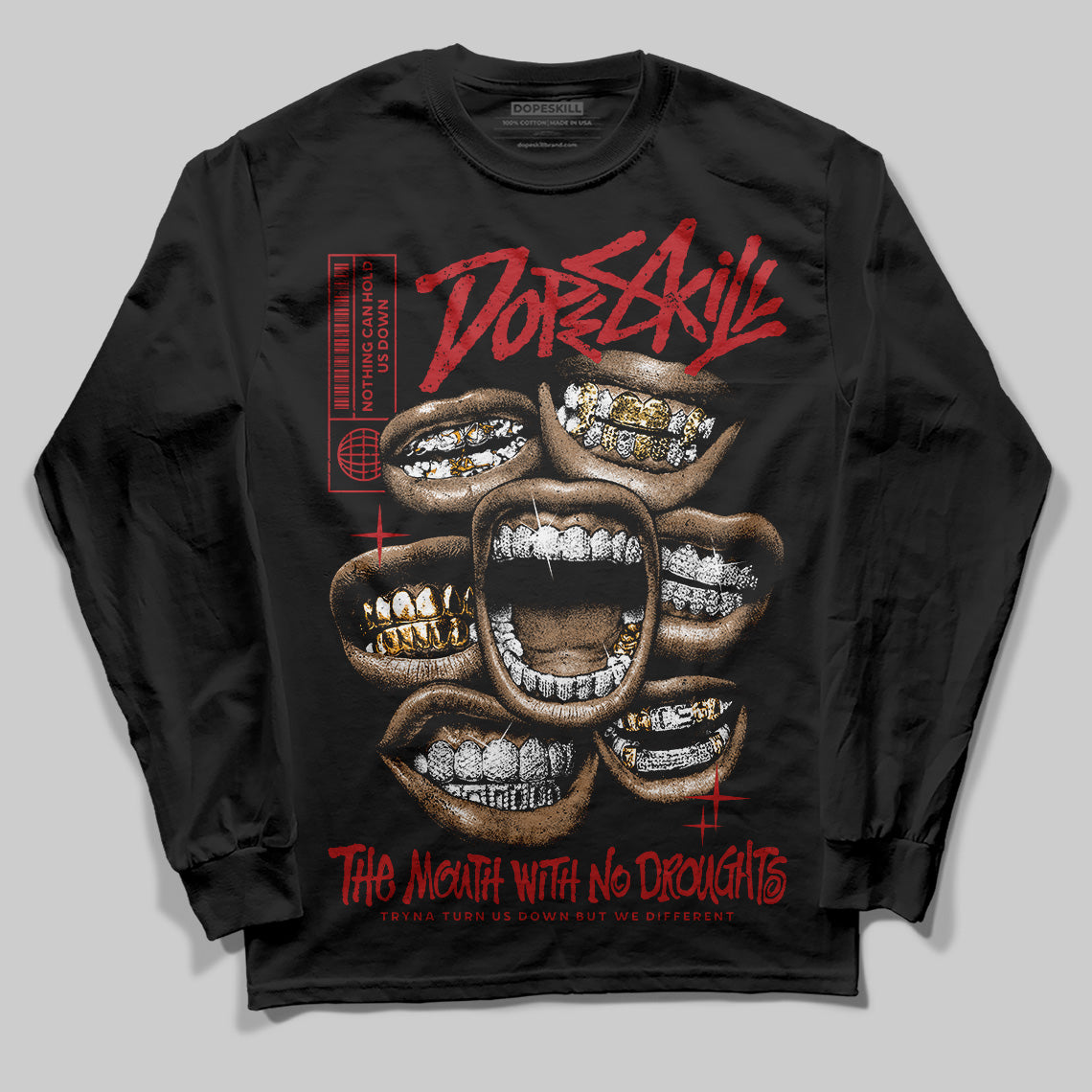 Jordan 12 Retro Flu Game (2025) DopeSkill Long Sleeve T-Shirt The Mouth With No Droughts Graphic Streetwear - Black