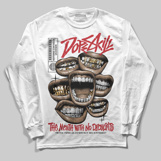 Jordan 5 Retro Fire Red Black Tongue (2025) DopeSkill Long Sleeve T-Shirt The Mouth With No Droughts Graphic Streetwear - White