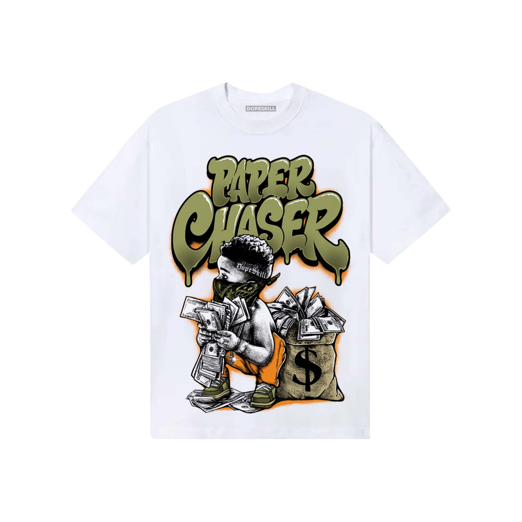Olive Sneakers DopeSkill T-Shirt Paper Chaser Boy Graphic Streetwear - White