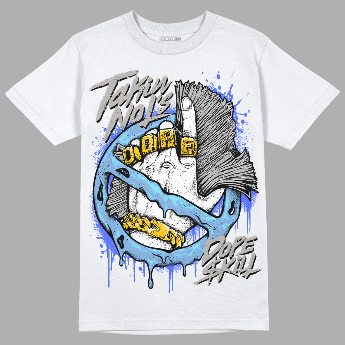 Jordan 5 Retro University Blue DopeSkill T-Shirt Takin No L's Graphic Streetwear - White