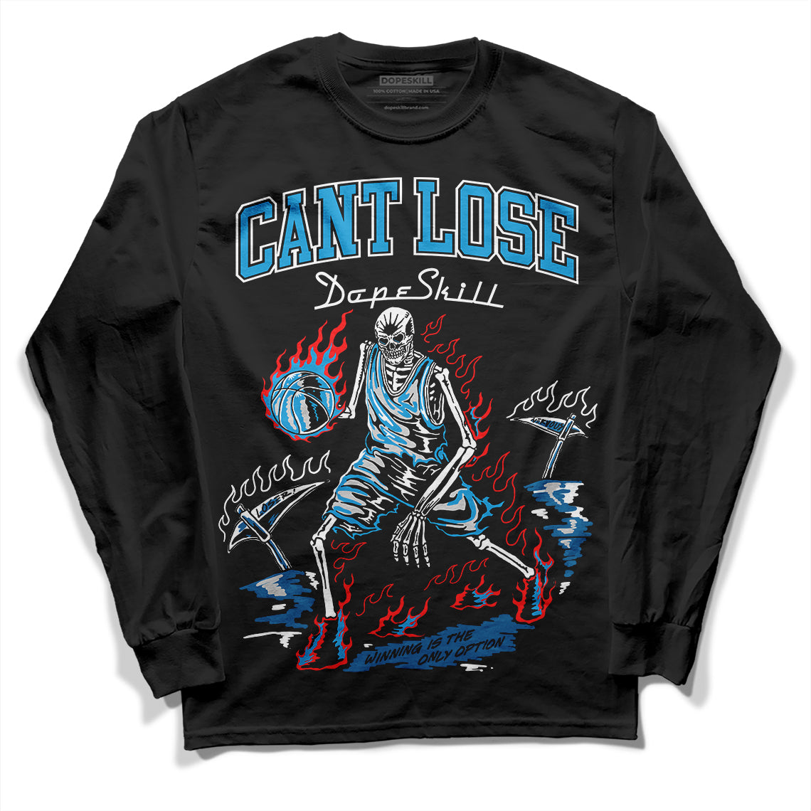 Jordan 4 Retro Military Blue DopeSkill Long Sleeve T-Shirt Cant Lose Graphic Streetwear - Black