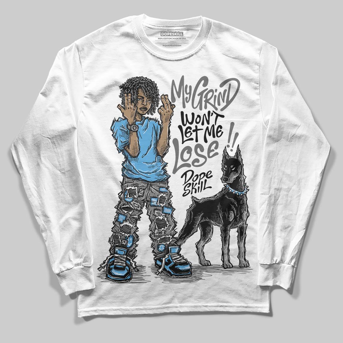 Grey Sneakers DopeSkill Long Sleeve T-Shirt My Grind Won't Let Me Lose Graphic Streetwear - White