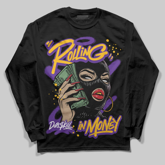 PURPLE Sneakers DopeSkill Long Sleeve T-Shirt Rolling in Money Graphic Streetwear - Black