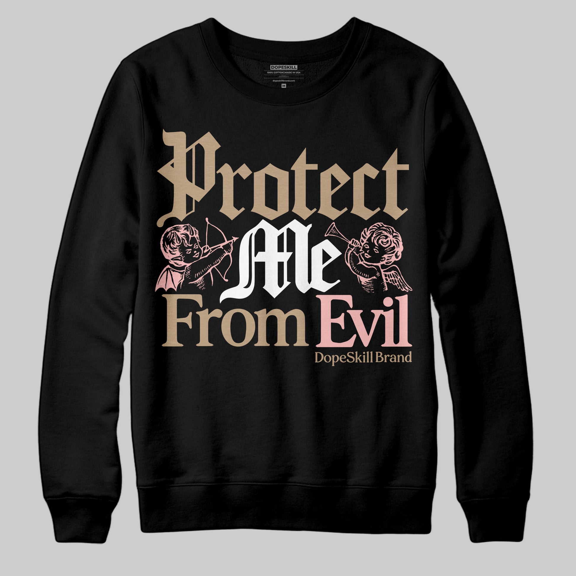 Nike Air Force 1 Low Canvas “Linen” DopeSkill Sweatshirt Protect Me From Evil Graphic Streetwear - Black