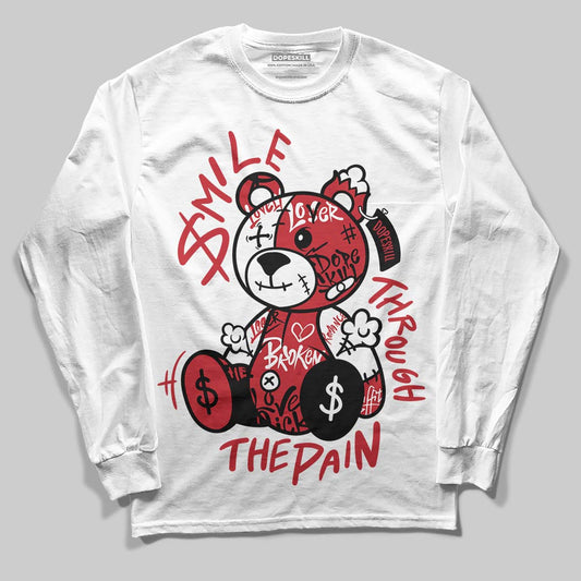 Jordan 5 Retro Fire Red Black Tongue (2025) DopeSkill Long Sleeve T-Shirt Smile Through The Pain Graphic Streetwear - White