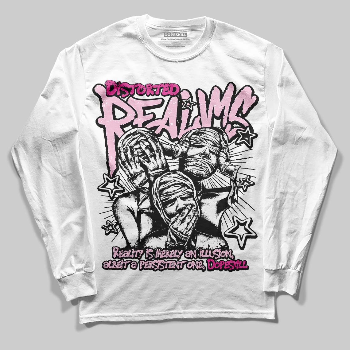 Dunk Low GS 'Triple Pink' DopeSkill Long Sleeve T-Shirt Distorted Realms Graphic Streetwear - White