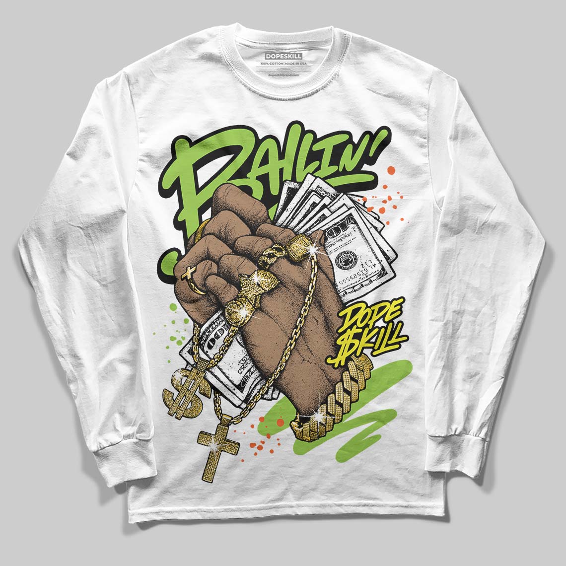 Neon Green Sneakers DopeSkill Long Sleeve T-Shirt Always Ballin' Graphic Streetwear - White
