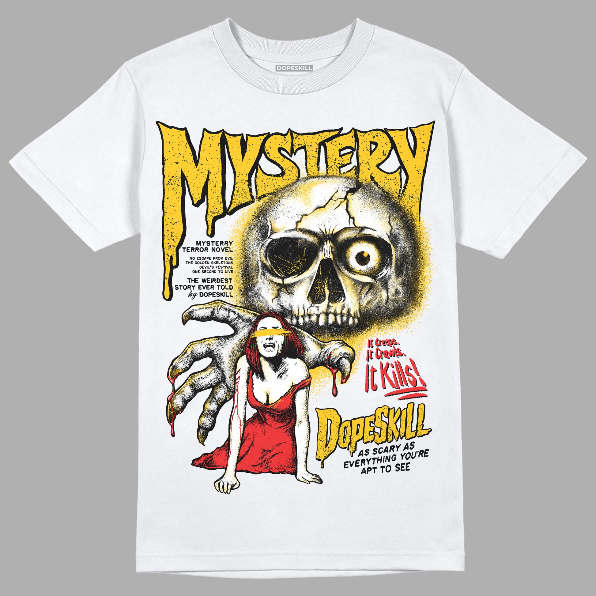 Yellow Sneakers DopeSkill T-Shirt Mystery Ghostly Grasp Graphic Streetwear - White