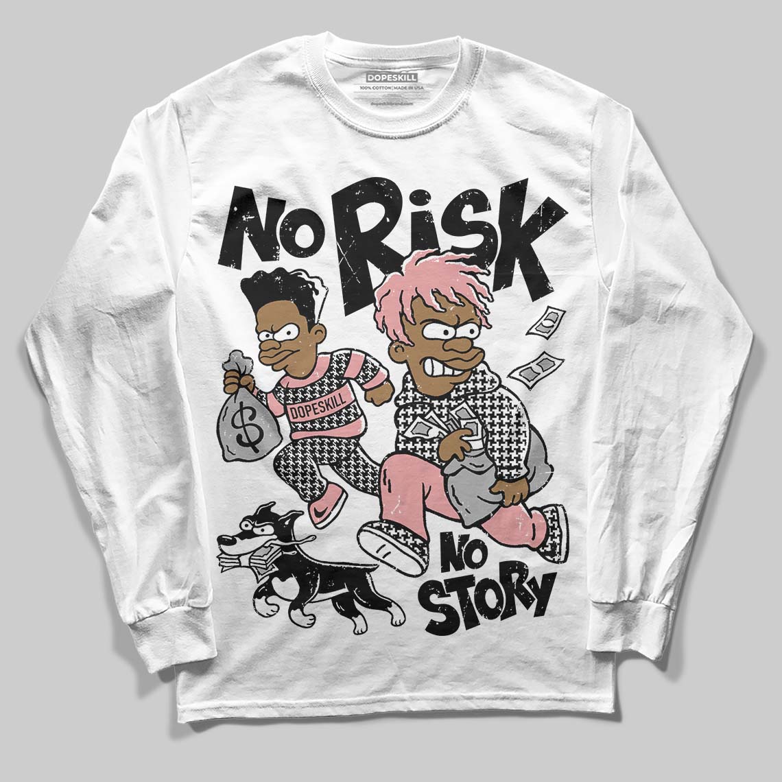 Harris Tweed x Wmns Dunk Low 'Black Phantom' DopeSkill Long Sleeve T-Shirt No Risk No Story Graphic Streetwear - White