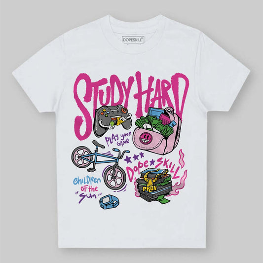 Pink Sneakers DopeSkill Toddler Kids T-shirt Study Hard Graphic Streetwear - White