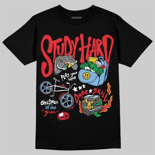 Jordan 11 Retro Cherry DopeSkill T-Shirt Study Hard Graphic Streetwear - Black