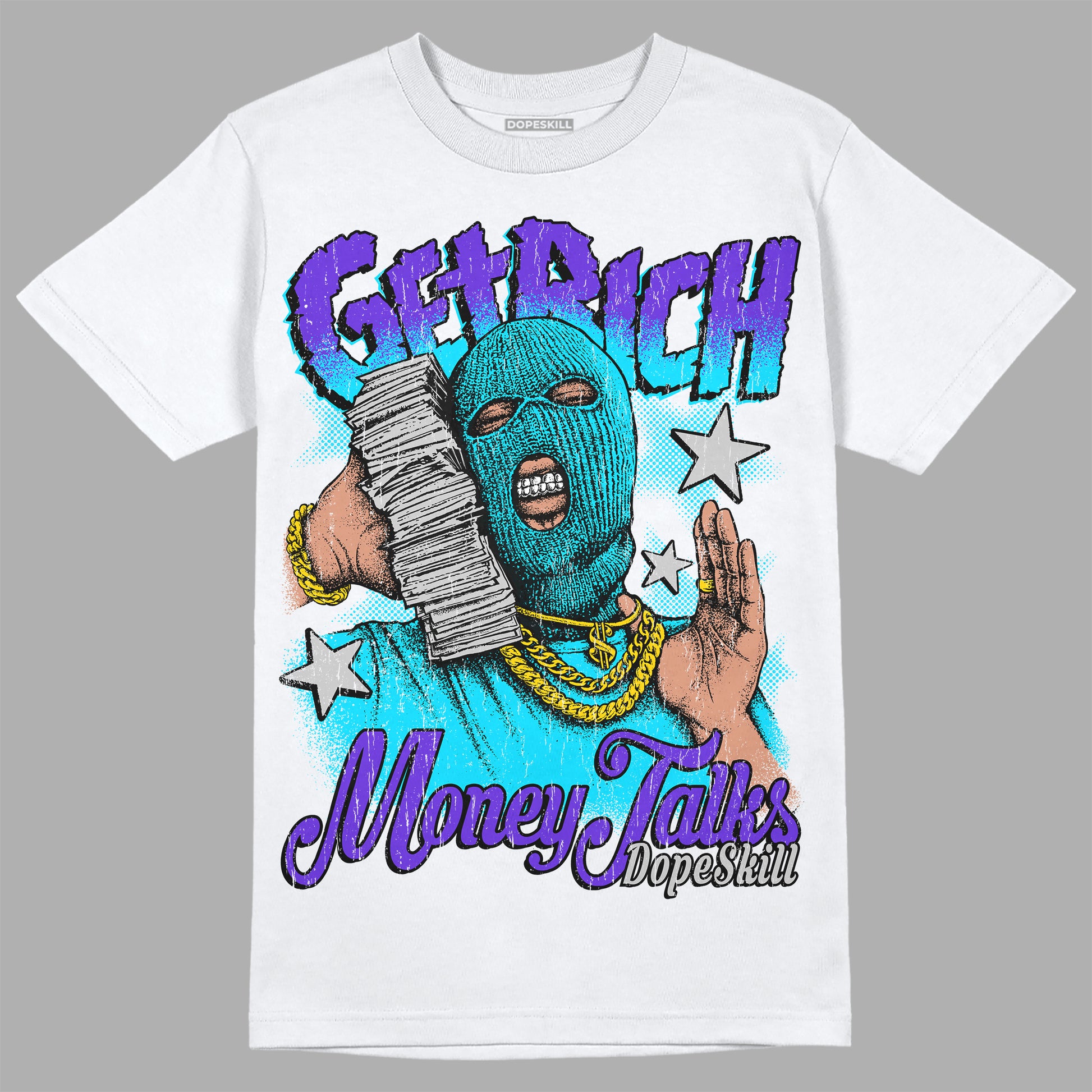Jordan 6 "Aqua" DopeSkill T-Shirt Get Rich Graphic Streetwear - White
