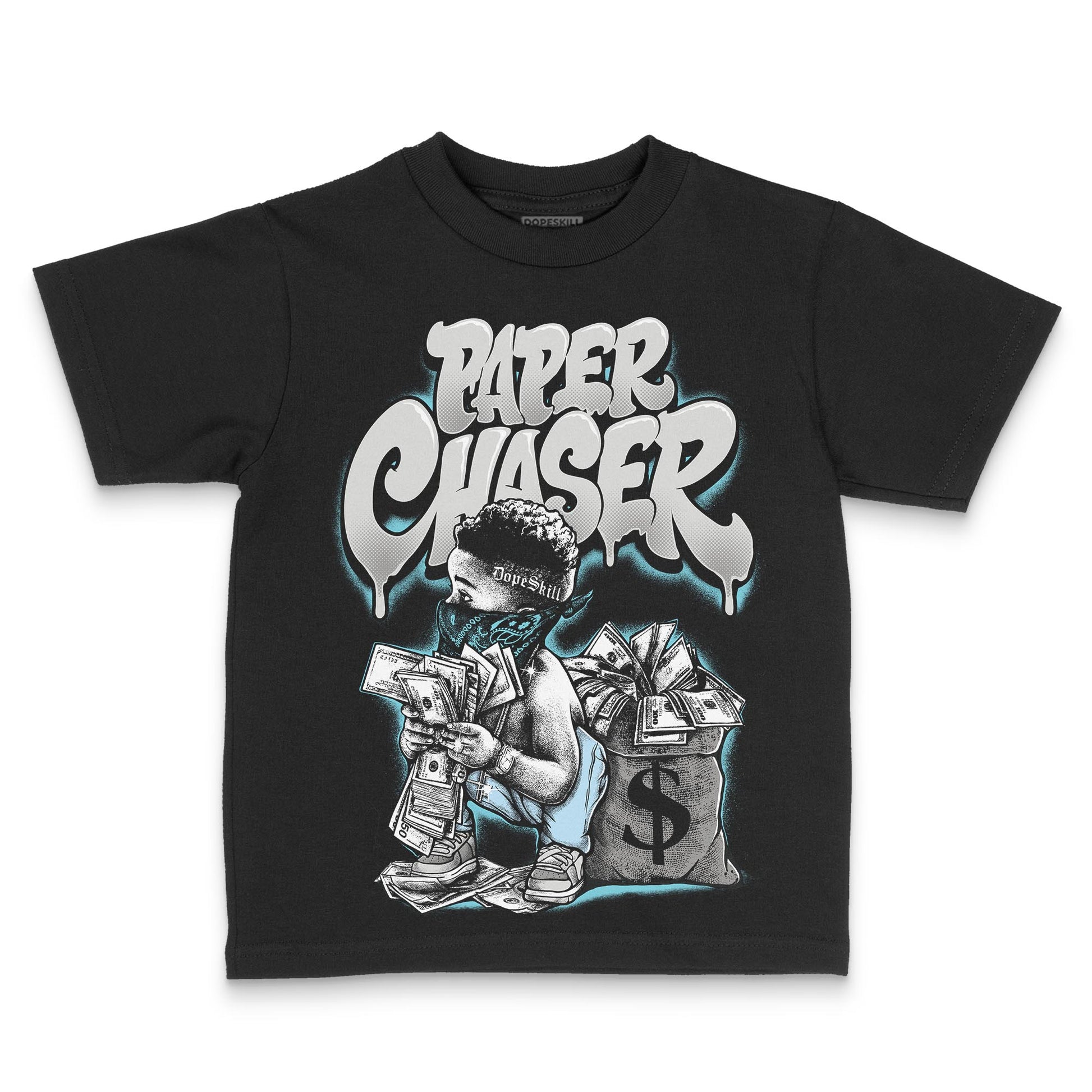 Jordan 4 Retro GS “Blue Chill” DopeSkill Toddler Kids T-shirt Paper Chaser Boy Graphic Streetwear - black