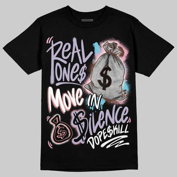 Harris Tweed x Dunk Low Denim Turquoise and Baroque Brown DopeSkill T-Shirt Real Ones Move In Silence Graphic Streetwear - Black