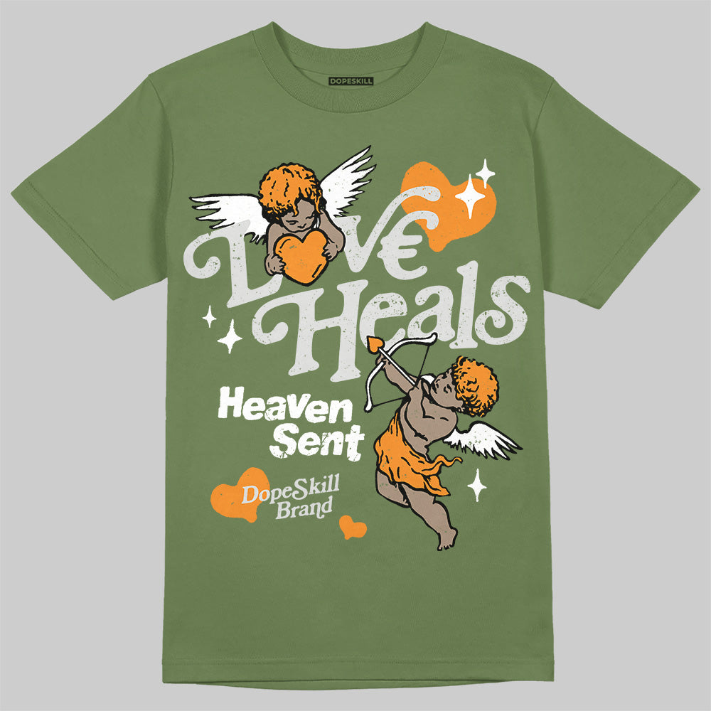Jordan 5 "Olive" DopeSkill T-Shirt New Love Heals Graphic Streetwear - Military Green