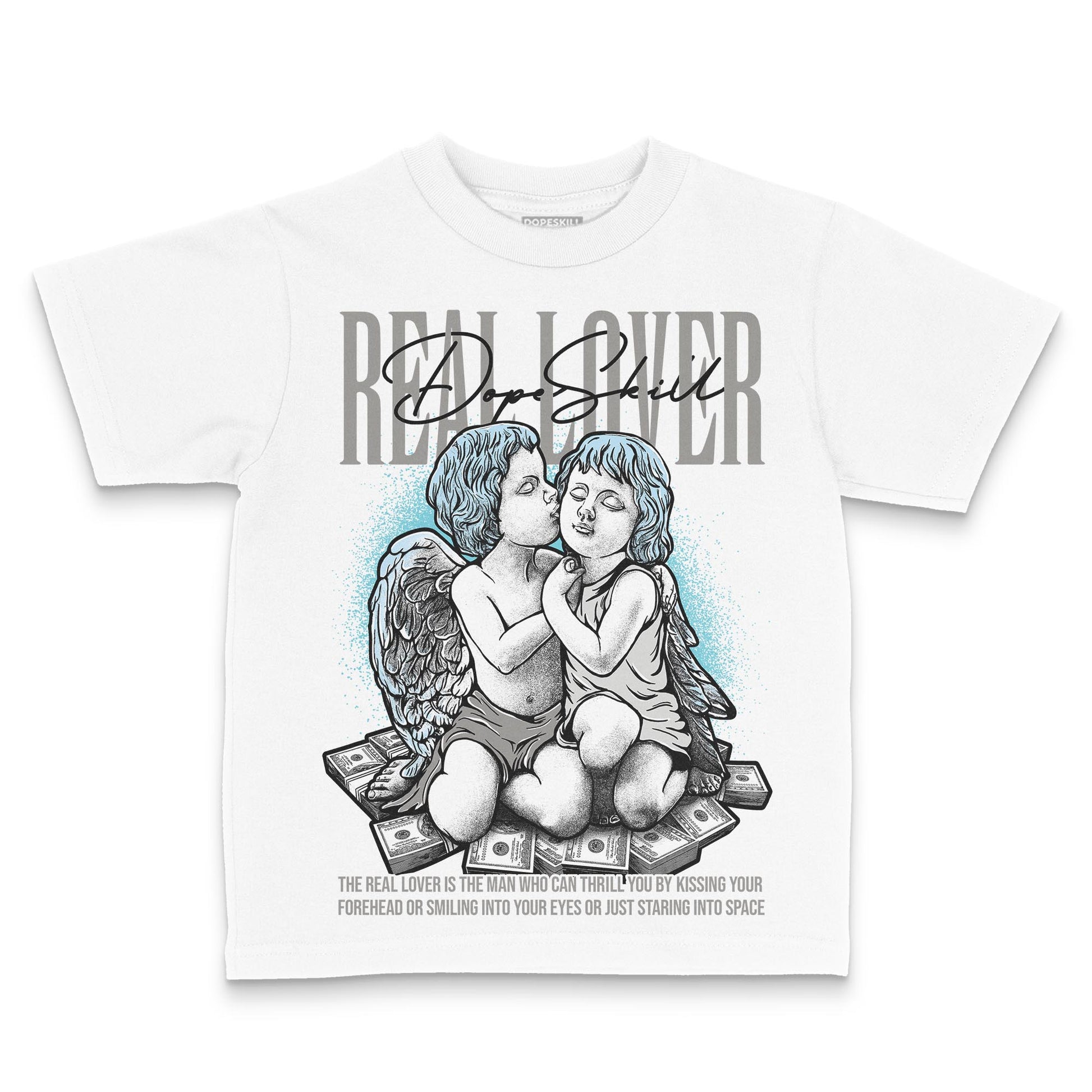 Jordan 4 Retro GS “Blue Chill” DopeSkill Toddler Kids T-shirt Real Lover Graphic Streetwear - White