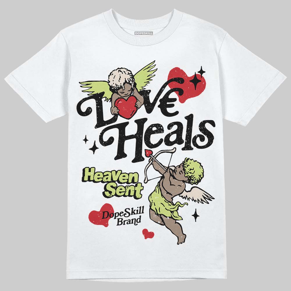 Jordan 5 “Luminous Green” DopeSkill T-Shirt New Love Heals Graphic Streetwear - White