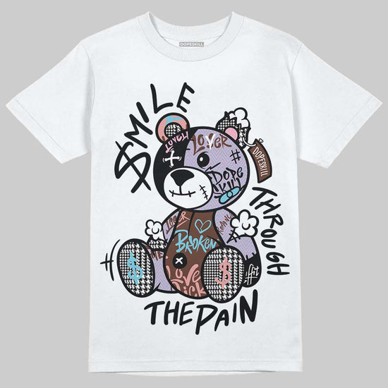 Harris Tweed x Dunk Low Denim Turquoise and Baroque Brown DopeSkill T-Shirt Smile Through The Pain Graphic Streetwear - White