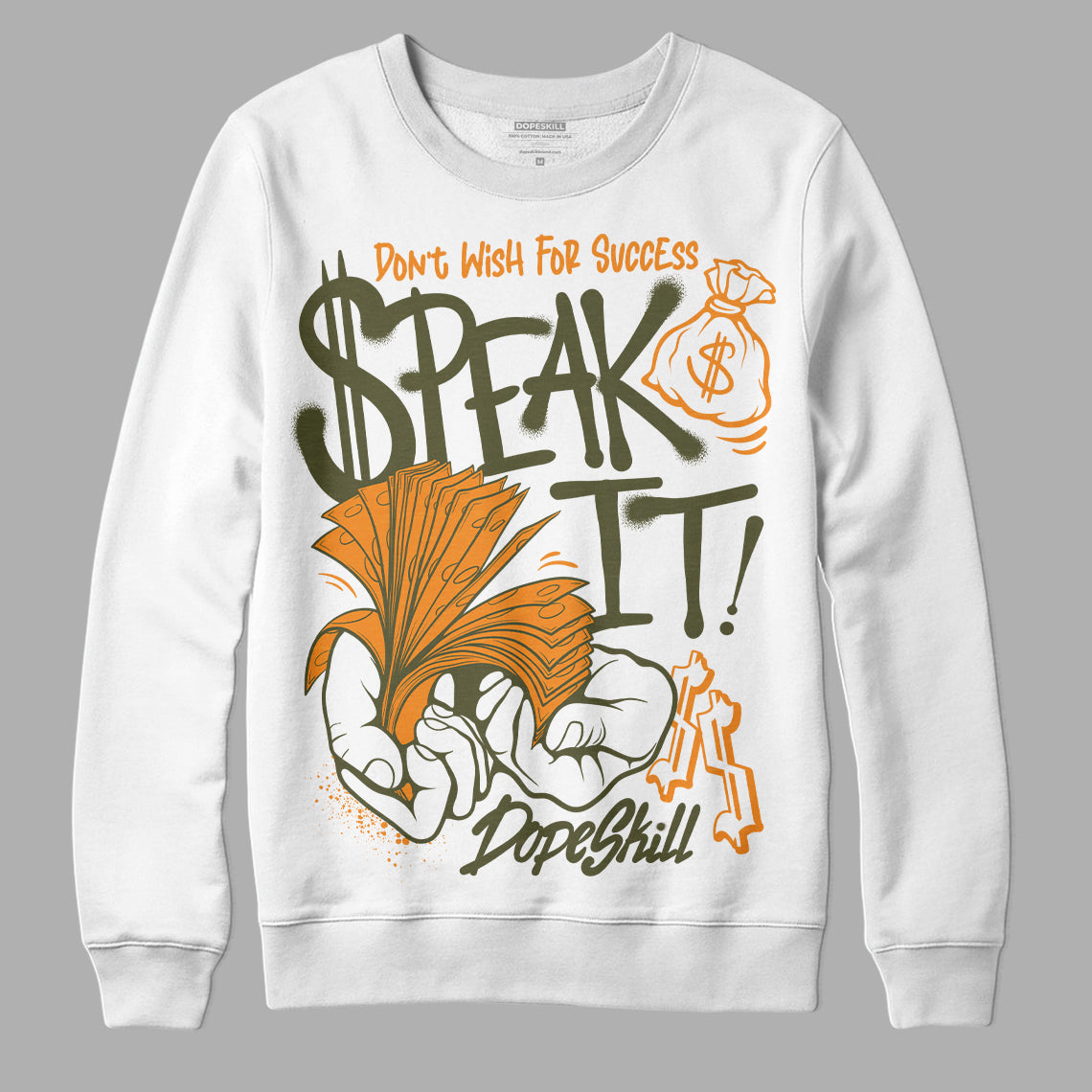 Jordan 5 “Olive” DopeSkill Sweatshirt Speak It Graphic Streetwear - White