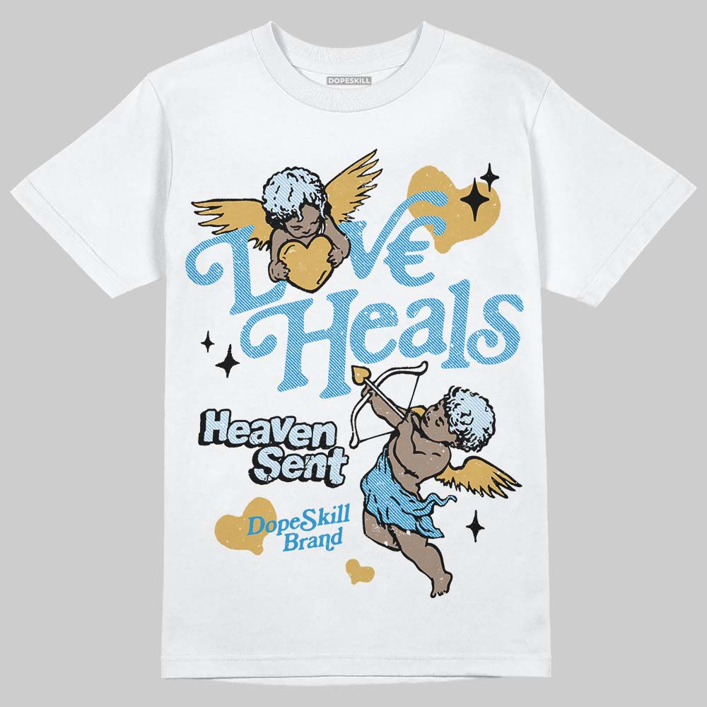 Jordan 4 Denim “Worn Blue” DopeSkill T-Shirt New Love Heals Graphic Streetwear - White