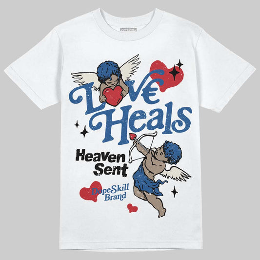 Jordan 1 Low OG “Storm Blue” DopeSkill T-Shirt New Love Heals Graphic Streetwear - White